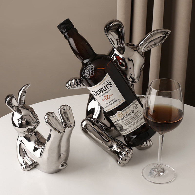 时尚轻奢电镀陶瓷兔子红酒架杯架套装创意客厅酒柜桌面装饰品摆件,家居饰品,装饰摆件,淘宝优惠券,粉丝福利购,淘宝优惠卷