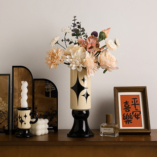 创意中古风星芒陶瓷花瓶插花水培古典高档烛台装饰摆件复古INS风