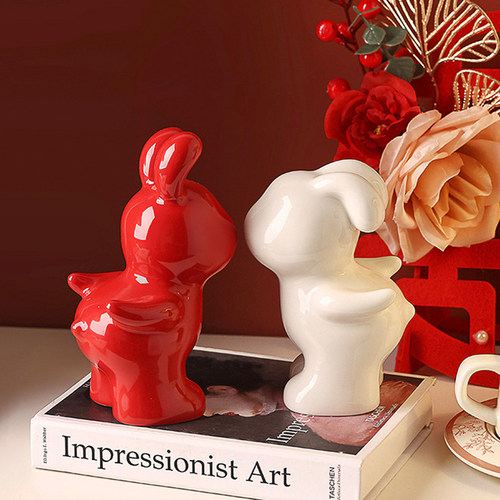 创意红色乔迁结婚陶瓷摆件INS风