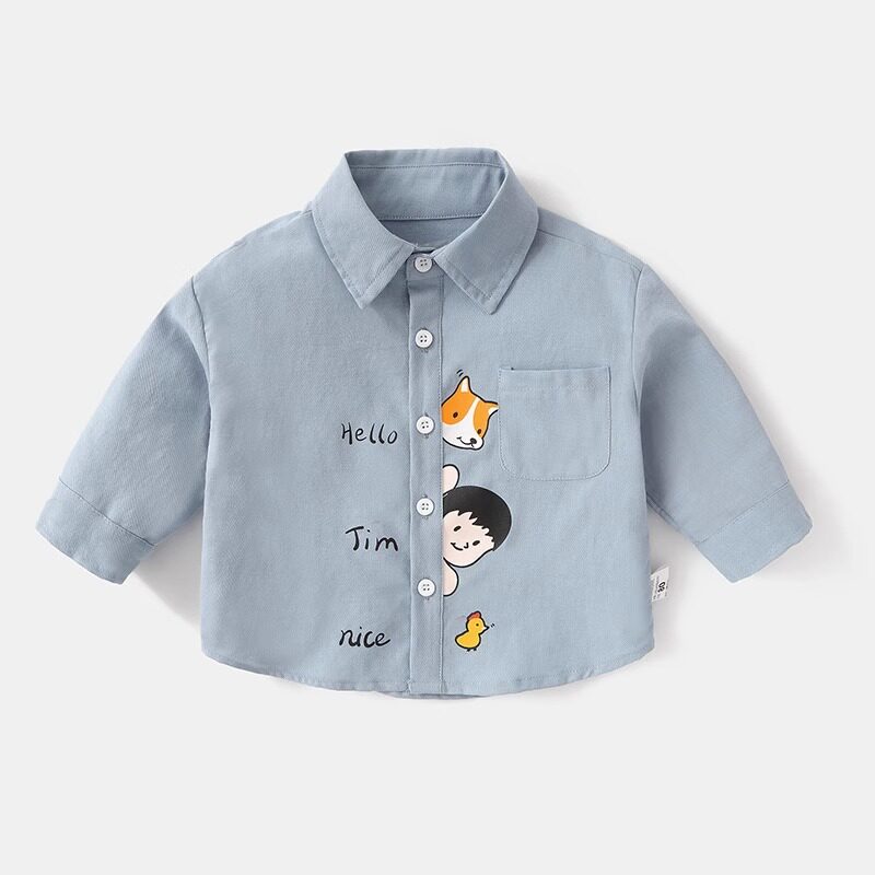 婧麒男童衬衫夏季薄款儿童长袖纯棉a类上衣痞帅小童宝宝早春衬衣