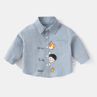 儿童长袖 薄款 纯棉a类上衣痞帅小童宝宝早春衬衣 夏季 婧麒男童衬衫