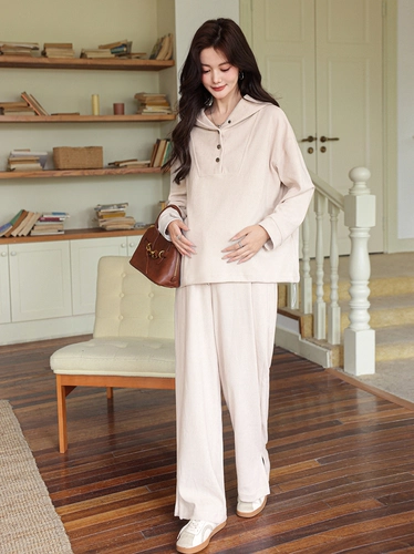 Демисезонный вельветовый комплект для беременных, толстовка с капюшоном, комбинезон, модные штаны, на шнурках