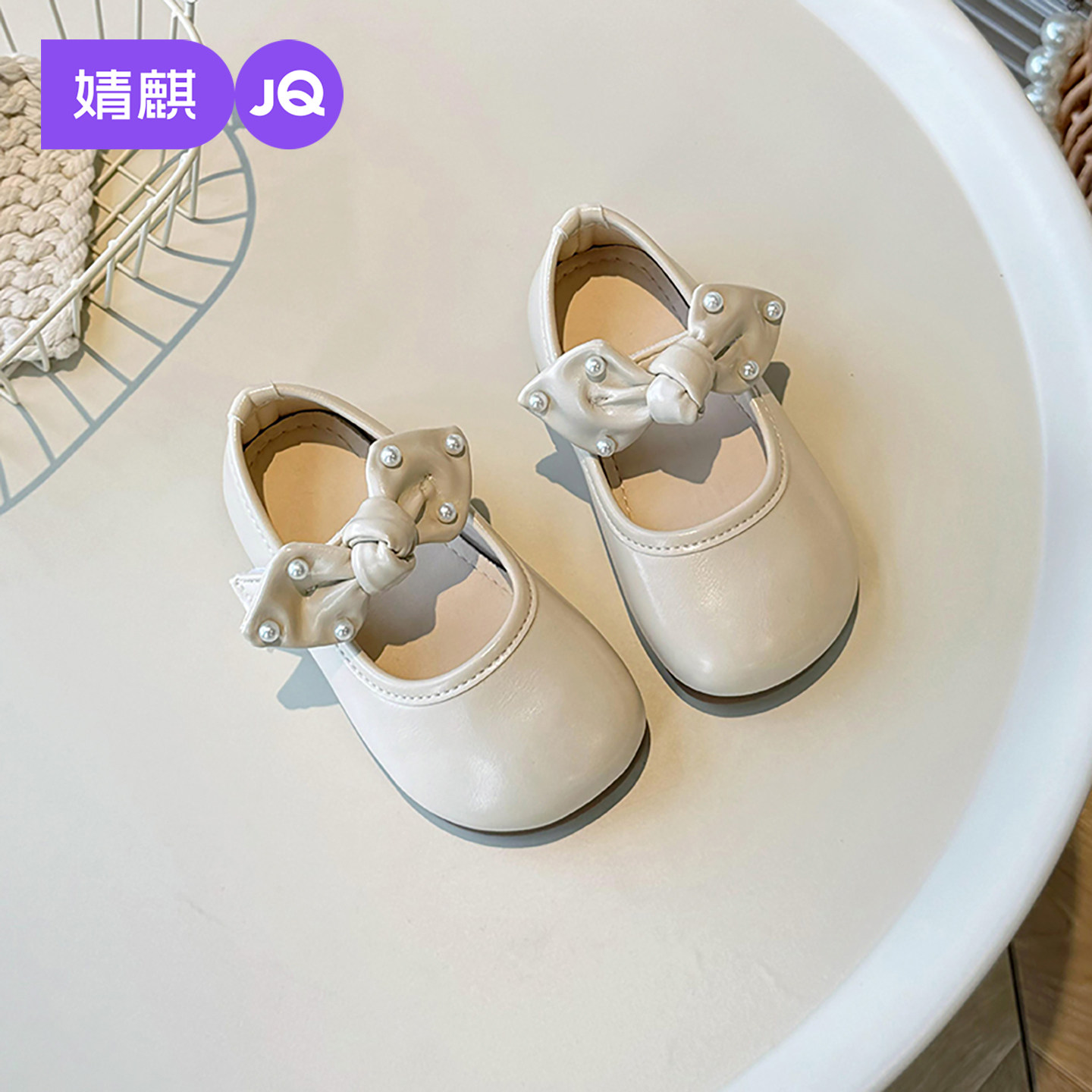 婧麒女童玛丽珍蝴蝶结软底防滑鞋图片
