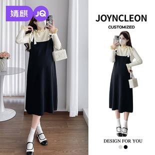 针织毛衣裙女 气质拼接假两件圆领长袖 婧麒孕妇连衣裙秋季 2025新款