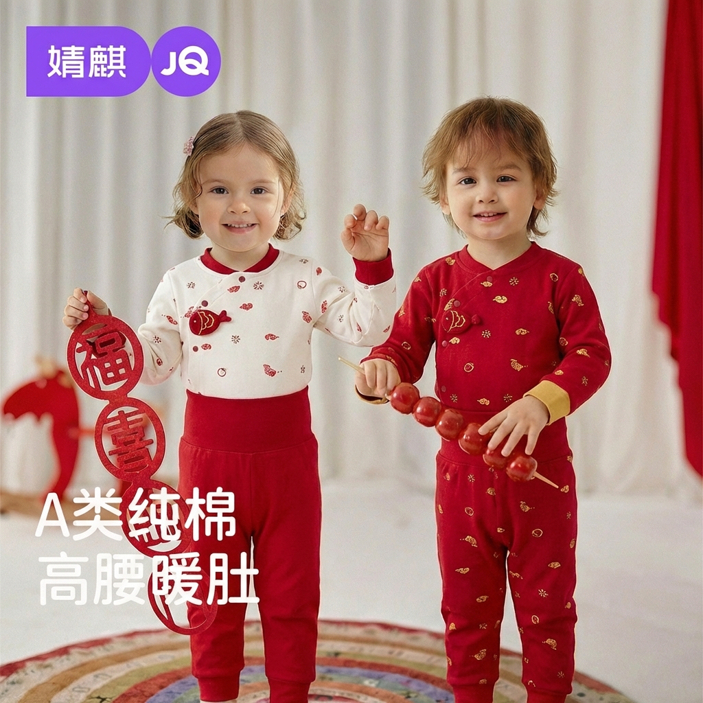 婧麒宝宝纯棉保暖内衣套装儿童马年红色秋衣秋裤睡衣家居服宝宝套,童装/婴儿装/亲子装,内衣套装,淘宝优惠券,粉丝福利购,淘宝优惠卷