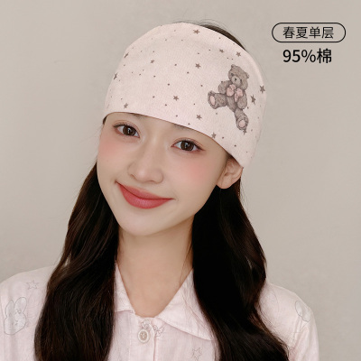 JQ婧麒[木耳边]月子帽夏薄款产妇帽单层花朵大头围孕妇帽防风护额 — 6