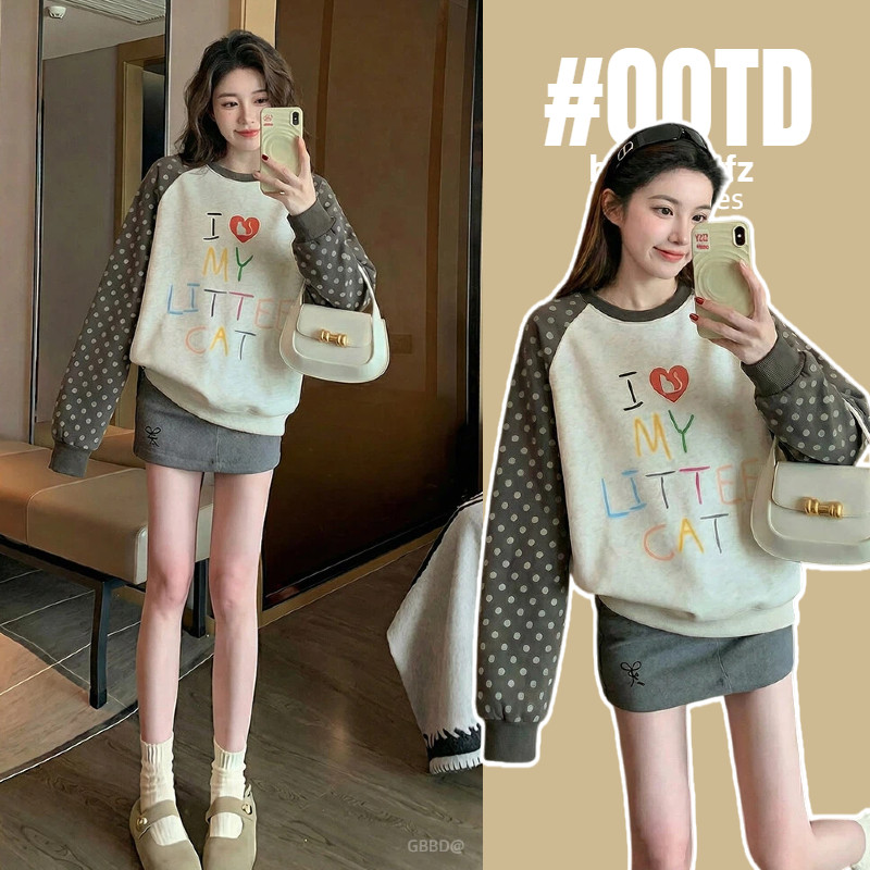 婧麒孕妇上衣春装新款长袖宽松甜美遮肚上衣春秋季休闲孕妇装圆领