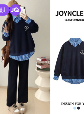 婧麒孕妇装2025新款卫衣秋冬款宽松显瘦长袖衬衣假两件上衣T恤女