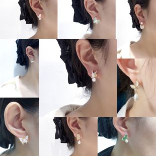 诸暨天然淡水珍珠蝴蝶耳钉耳环耳坠馒头圆高亮树脂海贝鲍鱼贝耳钉