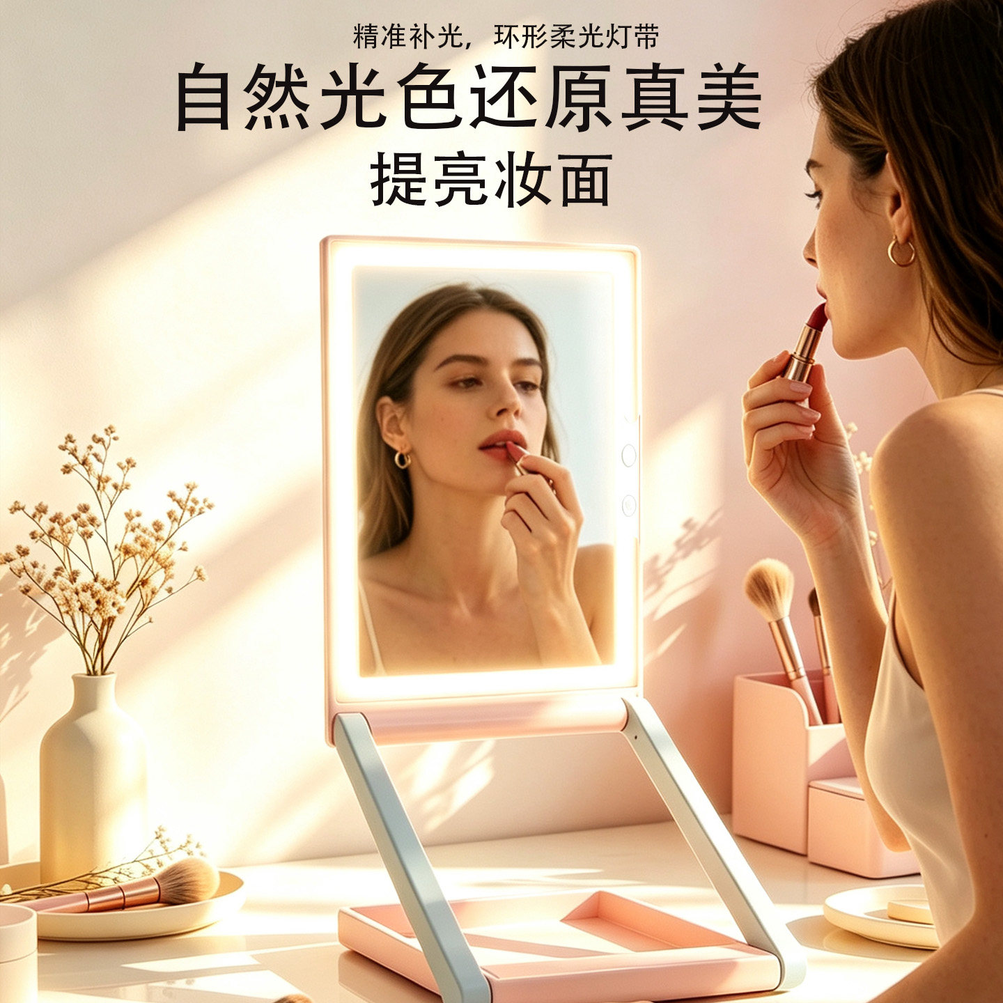 便携化妆镜带灯可折叠台式led镜