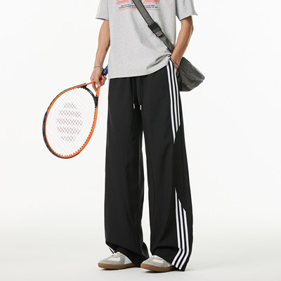 条纹裤子男款三条杠直筒休闲裤潮