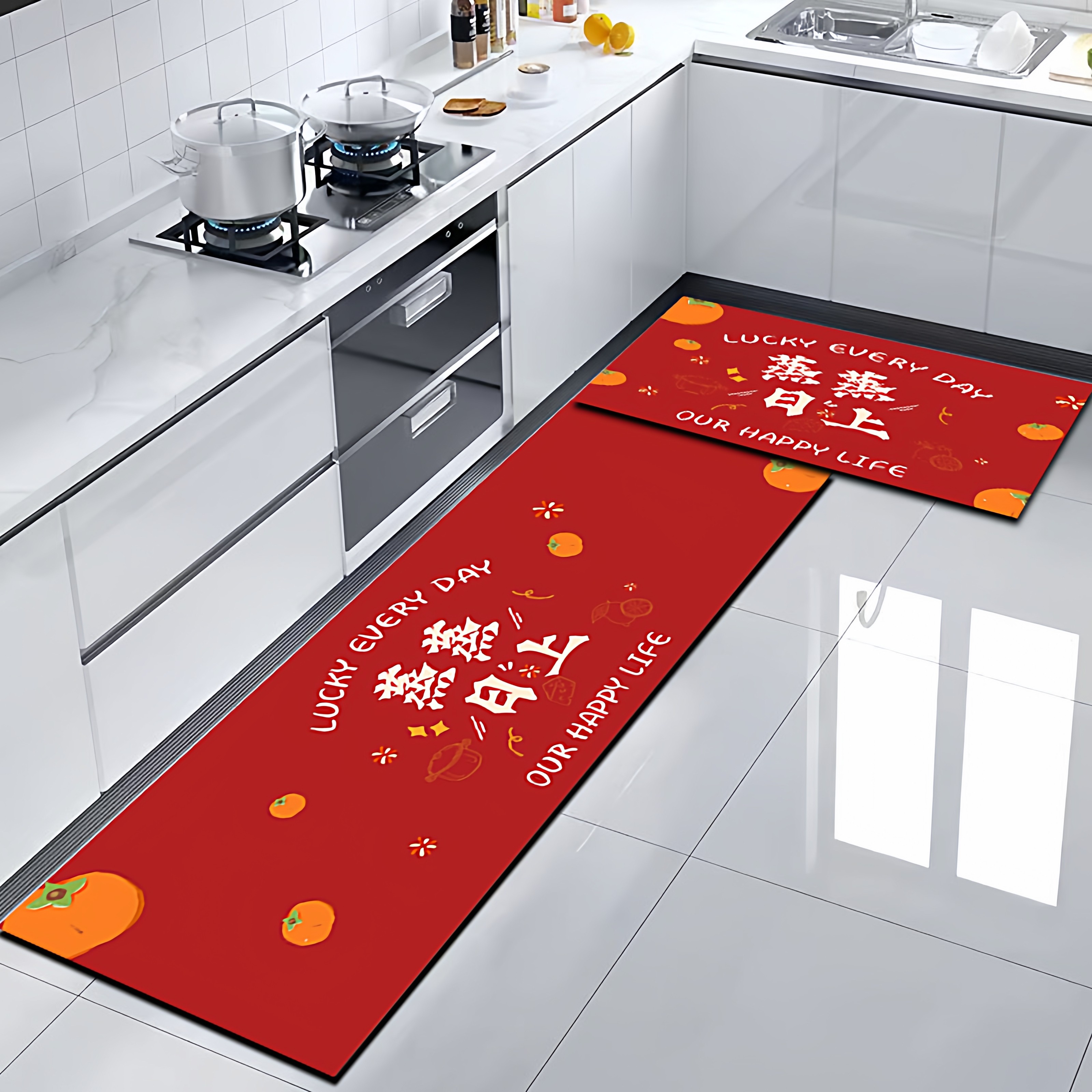 红色喜庆厨房专用地垫防滑可擦吸水吸油脚垫家用耐脏门口长条地毯,居家布艺,厨房地垫,淘宝优惠券,粉丝福利购,淘宝优惠卷