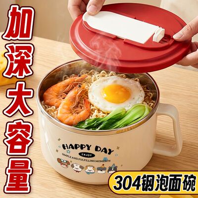 食品级304不锈钢泡面碗小狗卡通可沥水拌面碗学生食堂大容量饭碗