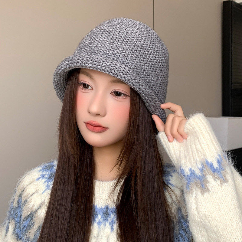 「原创定制」秋冬羊毛混纺保暖渔夫帽子女韩版卷边粗毛线水桶帽百