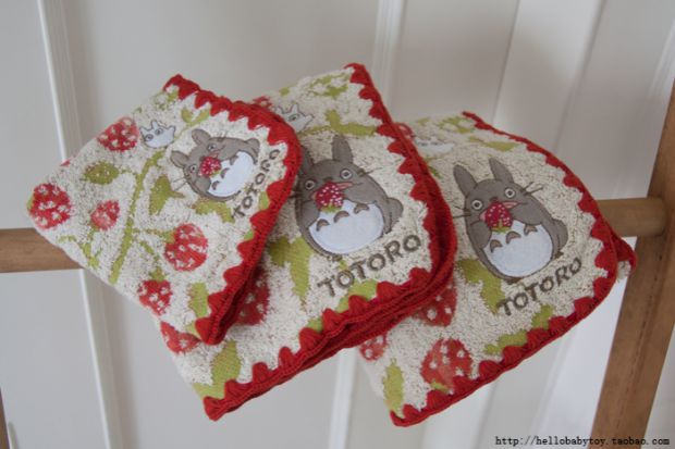 日单 龙猫 totoro 纯棉 手工花边 草莓款 毛巾手帕方巾 25 35cm