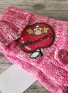 日单 冬季 sanrio 苹果图案 花朵装饰 红色 狗狗 儿童毛线手套