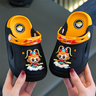 包头小孩洗澡防滑软底沙滩凉拖鞋 黑悟空儿童洞洞鞋 宝宝男女童夏季