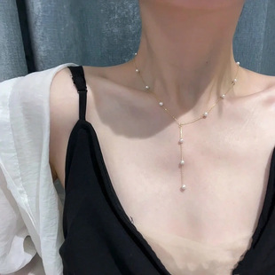 18k金海水akoya满天星项链baby珠小灯泡星河锁骨链叠戴淑女风