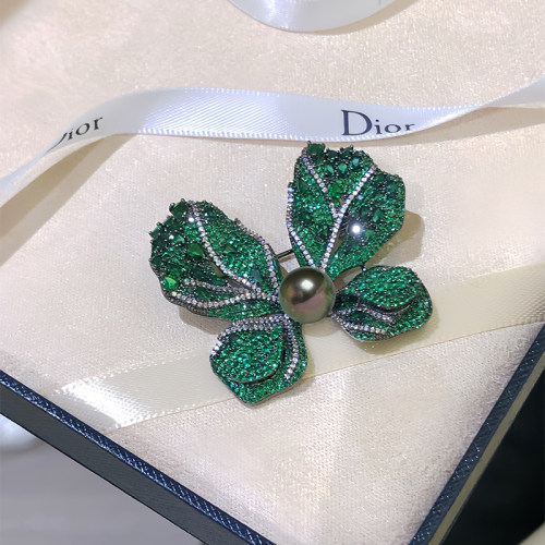 海水黑珍珠设计胸针花璀璨奢华蝴蝶 孔雀绿气质毛衣链送礼带证书