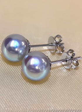 天然真多麻色akoya灰蓝mini耳钉海水小钢炮耳环 精致基础款养耳洞