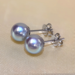 天然真多麻色akoya灰蓝mini耳钉海水小钢炮耳环 精致基础款养耳洞
