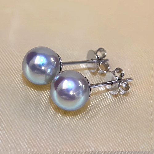 天然真多麻色akoya灰蓝mini耳钉海水小钢炮耳环 精致基础款养耳洞