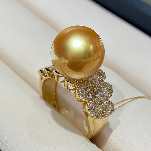 金色蕾丝真珍珠戒指环指托复古金芒轻奢高级感气质可调节送礼