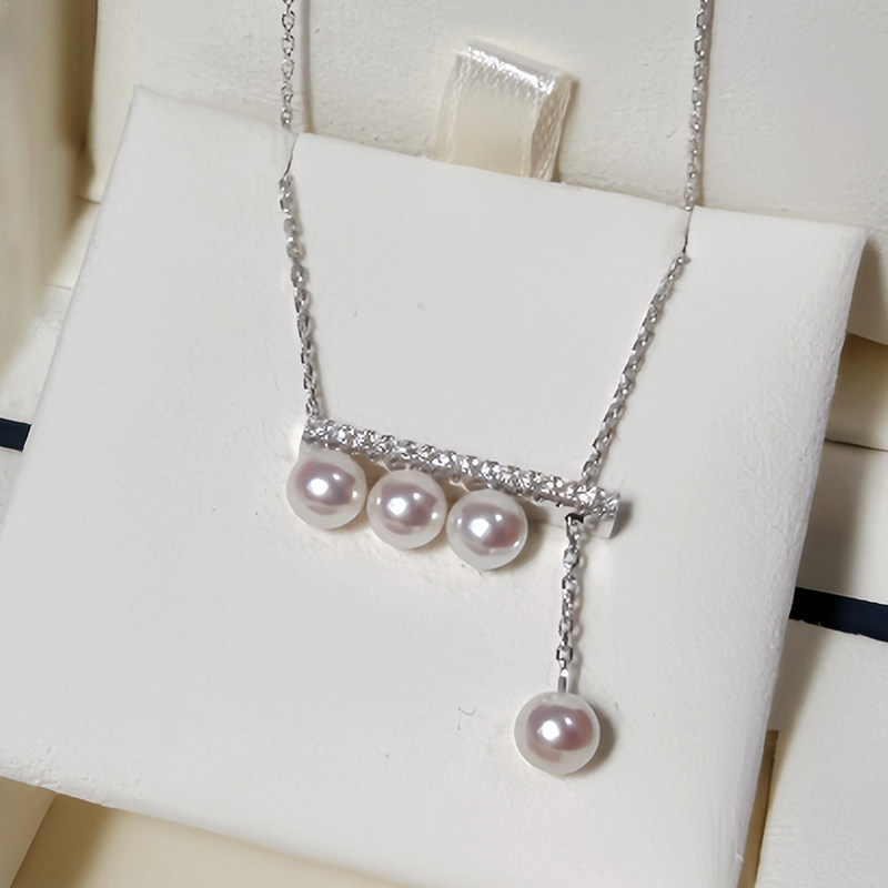 海水akoya天然珍珠四分之一音符平衡木锁骨项链颈链饰 轻奢带证书