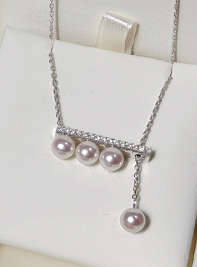 海水akoya天然珍珠四分之一音符平衡木锁骨项链颈链饰 轻奢带证书