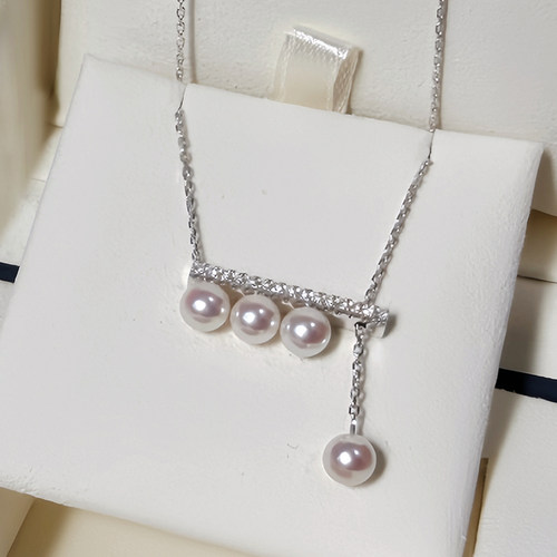 海水akoya天然珍珠四分之一音符平衡木锁骨项链颈链饰 轻奢带证书