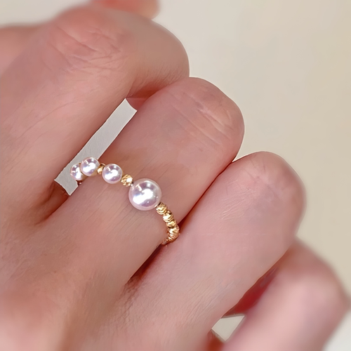 18K金爆闪戒指梦幻akoya小灯泡海水简约轻奢正圆蹦迪黄金指环调节