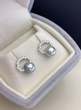 天然海水akoya珍珠Circle圆圈耳环 乔妹款正圆极强光真多麻钉耳饰