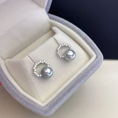 天然海水akoya珍珠Circle圆圈耳环 乔妹款正圆极强光真多麻钉耳饰