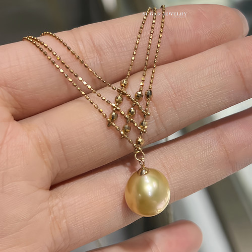 人鱼之泪天然金色珍珠项链水滴 进口蕾丝链颈链时尚轻奢爆闪吊坠