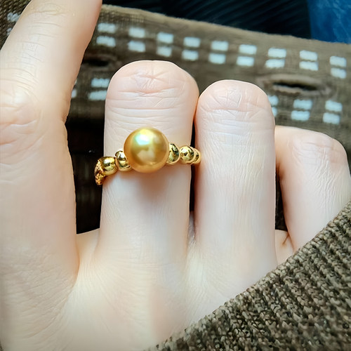 泡泡戒 天然金色真珍珠指环可调节女轻奢气质精致百搭高级感送礼