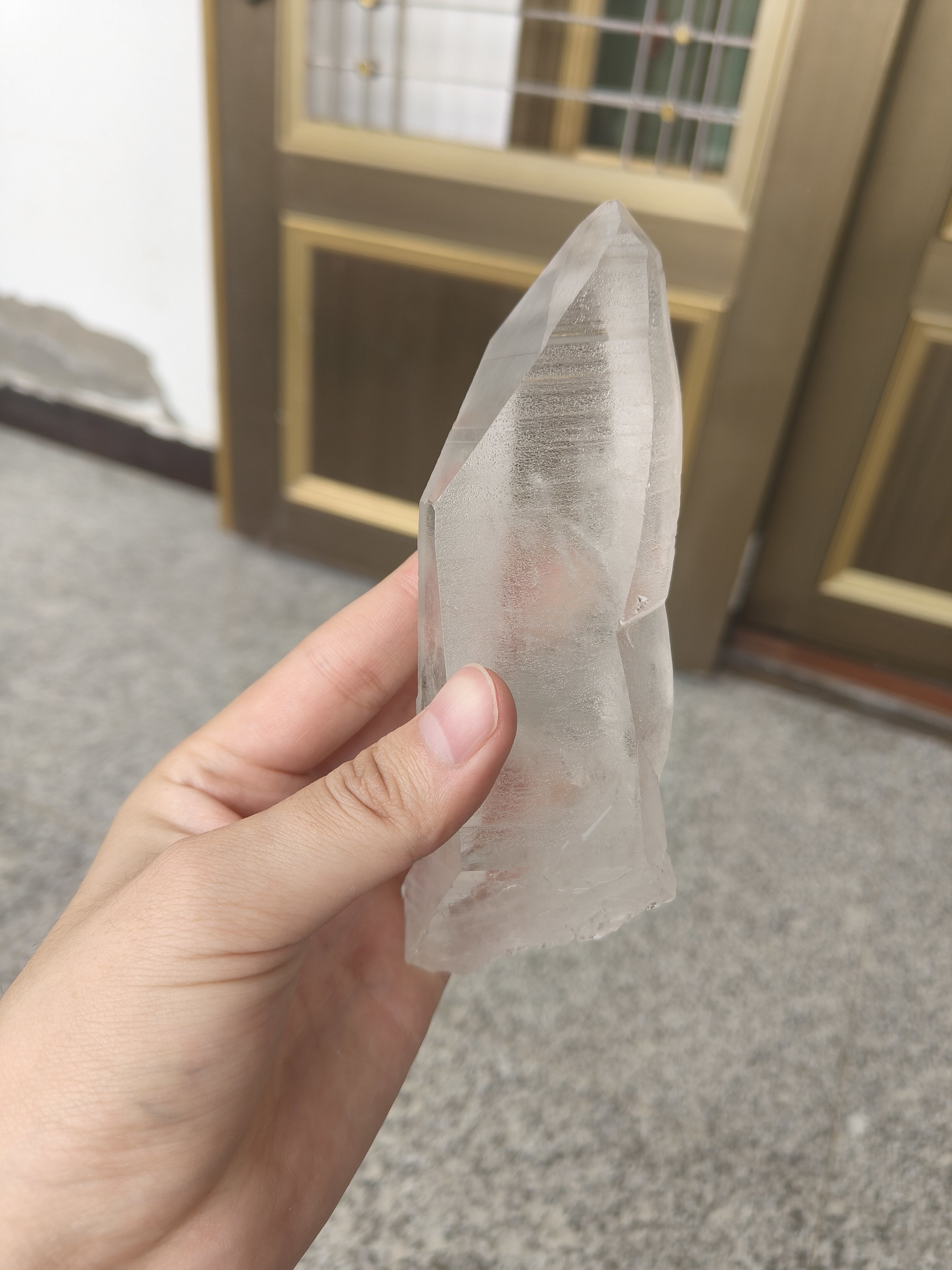 375克巴西天然白水晶柱原石横纹利姆利亚水晶阿卡西线双尖水晶