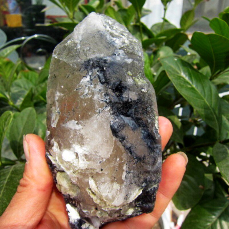 天然黄水晶骨干原石 黄水晶黑发晶方解石云母共生水晶柱