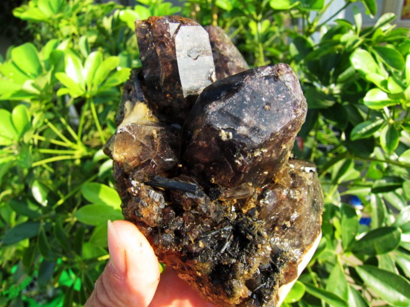 天然白水晶骨干原石 黑发晶黑碧玺紫幽灵 方解石共生水晶原石晶簇