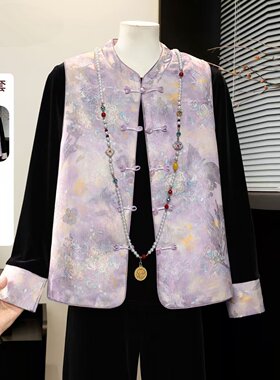 新中式妈妈秋装金丝绒套装中老年女装春秋端庄大气马甲外套上衣服