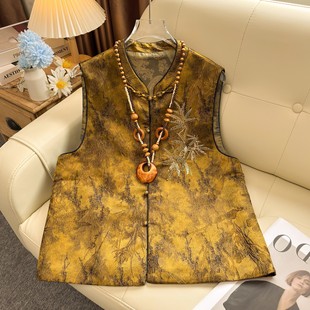 新中式女装春秋季2025新国风复古气质提花坎肩上衣亮片马甲外套M1