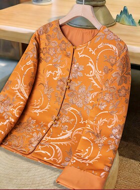 【枝繁叶茂】新中式复古插肩袖宽松圆领气质橙色重工外套女