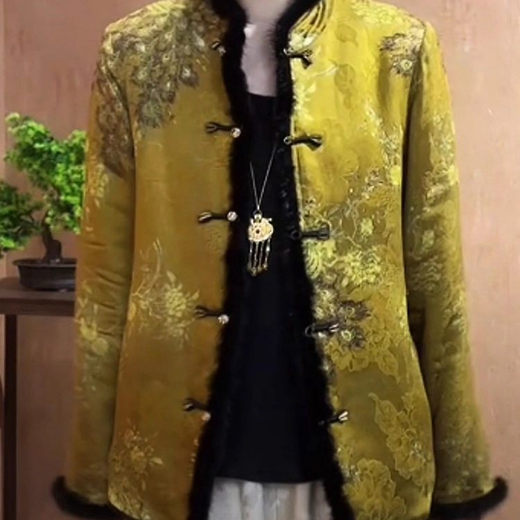 新中式国风双面穿棉衣外套冬季新款气质重工I复古提花立领厚上衣