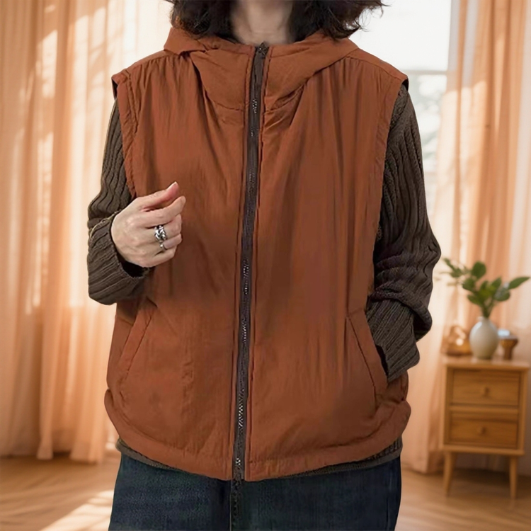2025春秋冬轻薄两面穿连帽棉马甲休闲百搭无袖棉外套保暖舒适坎肩