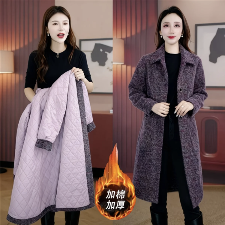 加棉加厚毛呢外套女秋冬遮肉百搭Q气质中长款大衣2025年宽松时尚