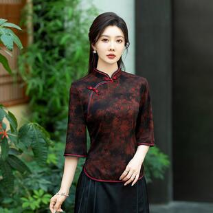 中年妈妈夏季七分袖改良旗袍上衣汉服中老年女春装新中式国风唐装