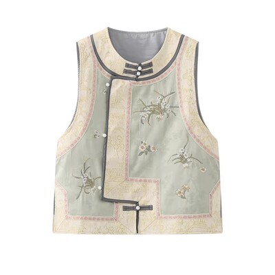 新中式宋锦提花马甲女2026春新款小个子绣花古风刺绣背心外搭国风