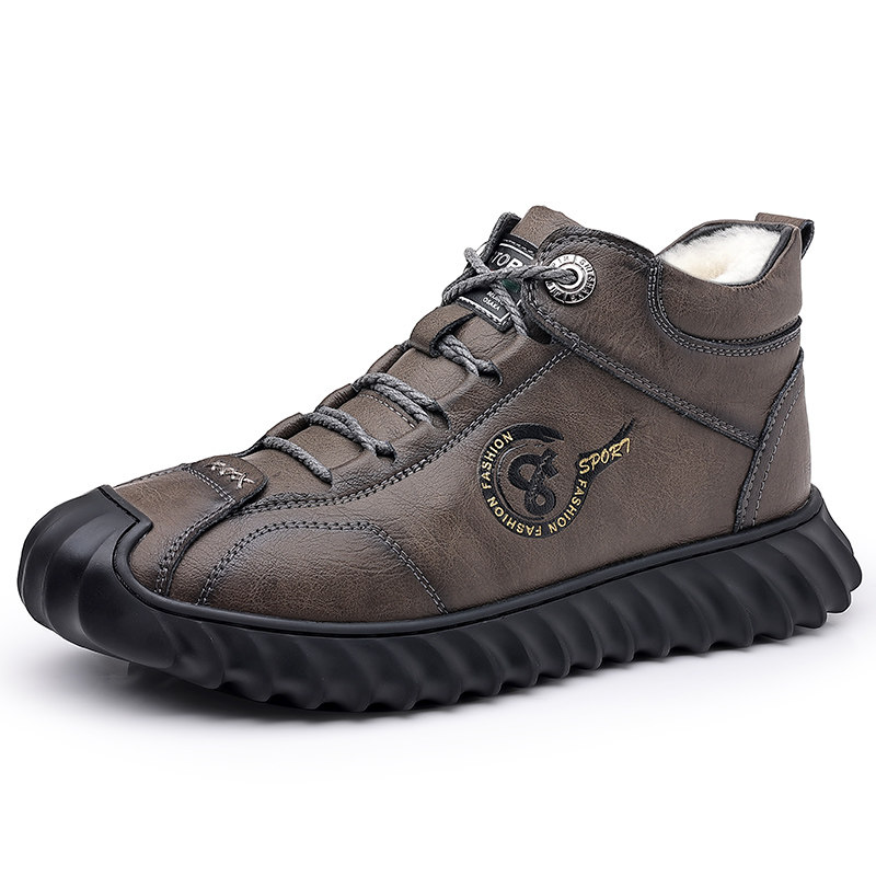 SNOW BOOTS MENS WINTER VELVET WARM LEATHER WOOL HIGH-TOP LEATHER SHOES THICKENED NORTHEAST DAD BIG COTTON SHOES MENS SHOES