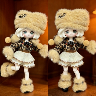 冬装豹纹毛绒8分12分ob11娃衣11-17厘米米甜一二三代阿巳bjd衣服