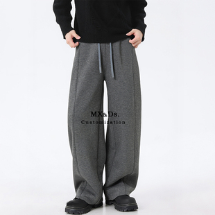 男士 休闲直筒暖男冬装 加厚弯刀裤 宽松加绒阔腿长裤 子男裤 25新款
