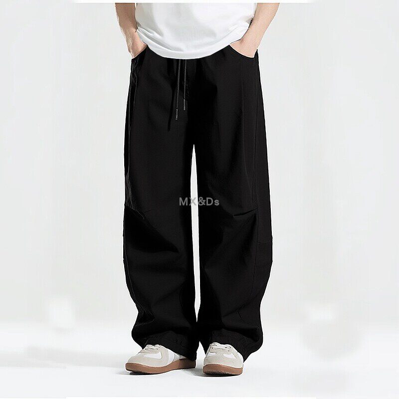 夏季新款黑色宽松阔腿复古工装百搭休闲裤男直筒长裤垂感潮流裤子